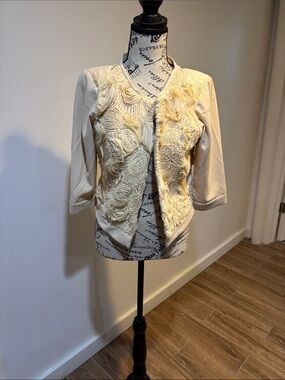 Ivory Embroidered Open-Front Women's Jacket